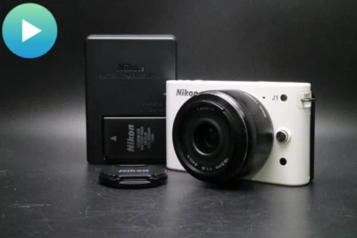 🎦VIDEO👀 [MINT] White Nikon 1 J1 10MP Mirrorless NIKKOR 18.5mm f1.8 From JAPAN - Image 1 of 4