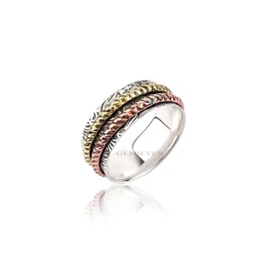 925 Sterling Silver Spinner Handmade Unisex Ring With Copper and Brass Fidget - Picture 1 of 8