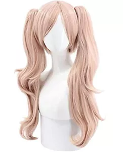 Pink Ponytail Wig Danganronpa Enoshima Junko Long Curly Wavy Cosplay + Hairclips - Picture 1 of 3
