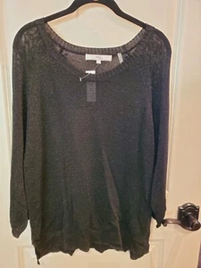 One 7 Six Pullover schwarz metallic Dolmanärmel asymmetrischer Saum - Größe L - Bild 1 von 7
