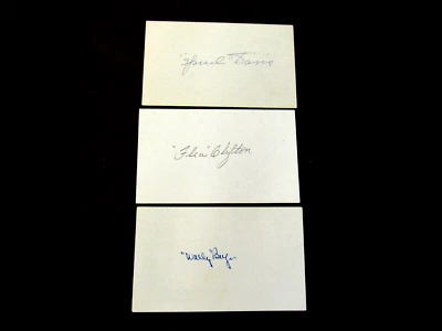 FLEA CLIFTON SPUD DAVIS WALLY BERGER WSC 1934 1935 SIGNED AUTO VTG INDEX CARDS - Image 1 of 3