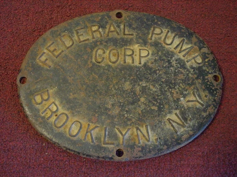 Vintage Antique Federal Pump Brooklyn NY NYC Cast Iron Embossed Plate Cover Cover