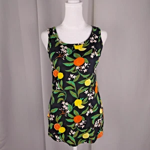 Cato Top Womens XS Black Mediterranean Fruit Print Tank Tunic Summer Boho Layer - Picture 1 of 6