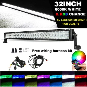 32 Inch180W 5D RGBW LED Light Bar Offroad Driving Strobe Color Change + Harness - Picture 1 of 19