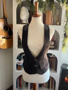 Feline Womens Vintage Brown Studded Vest Sz Small 90s Y2K Grunge Steampunk - Picture 1 of 7
