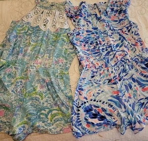 Lilly Pulitzer Summer Play Romper Lot Of 2 Size 12 Stretch Blue Pink Aqua Multi - Picture 1 of 6