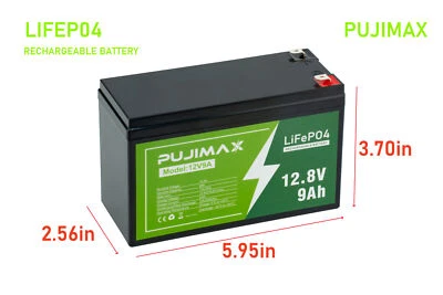 PUJIMAX 12V 9Ah LiFePO4 2000 + Cycles Deep Cycle Rechargeable Battery For Sola