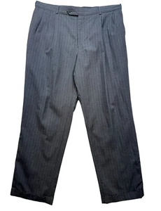 Lands End Traditional Fit Mens Pinstriped Trousers Size 38 Gray Wool Blend - Picture 1 of 11