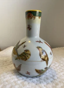 Vaso Fabienne Jouvin Mark dipinto a mano Francia Cina uccellini mosche libellule 5,5 T - Foto 1 di 12