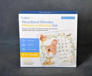 Juego de mantas Milestone Woodland Wonder Bubzi Co 47 x 47 en 100% algodón 0-12 meses - Imagen 1 de 2