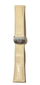 Tag Heuer 22mm Watch Leather Strap with Tag Logo Buckle Cream Genuine Alligator