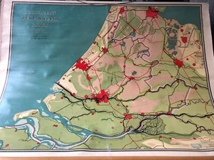 VINTAGE DUTCH SCHOOL EDUCATION GEOGRAPHICAL CANVAS LAND-MAP CHART # ZUID HOLLAND - Picture 1 of 7