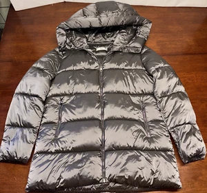 MNG gefütterter Mantel/Jacke mit Kapuze Damen Größe Medium grau/silber neu ohne Etikett - Bild 1 von 13