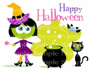 Happy Halloween Witch  ~ Edible 2D Fondant Cake Cupcake Topper ~ D24187 * - Picture 1 of 1