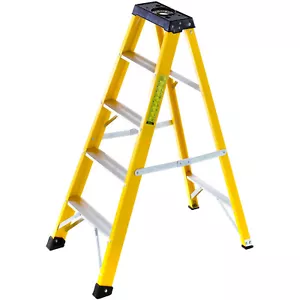 0.9m FIBREGLASS Swingback Step Ladders 5 Tread Professional Lightweight Steps - Picture 1 of 7