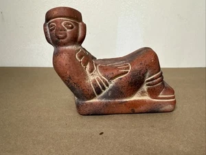 VTG Mayan ChacMool Terracotta Rain God Reclining Folk Primitive Art Figurine - Picture 1 of 10