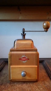 VINTAGE LEINBROCK IDEAL DEUTSCHE KAFFEEMÜHLE MAHLWERK - BUCHENHOLZ - GUTER ZUSTAND - Bild 1 von 15