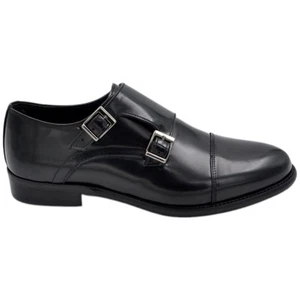 Scarpe uomo doppia fibbia eleganti vera pelle nera suola in cuoio con antiscivol - Foto 1 di 9