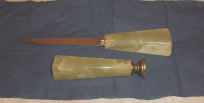 Alte Petschaft u. Brieföffner  mit  grünem  Stein - - um 1920 - Bild 1 von 2