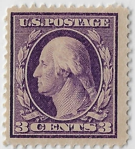 US Scott 333, MNH, CV $30, 3c violet Washington head, DL wmk, F-VF cente  (a7962 - Picture 1 of 3