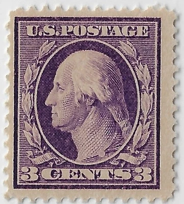 US Scott 333, MNH, CV $30, 3c violet Washington head, DL wmk, F-VF cente  (a7962 - Image 1 of 3