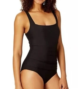Anne Cole Ladies Square Neck Ruched One Piece Swimsuit Size XL Black NWT - Picture 1 of 10