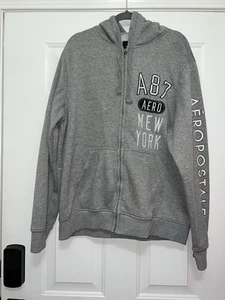 Sudadera con Capucha Aeropostale Cremallera Completa Para Hombre Grande Gris Chenilla Letras Bolsillos - Imagen 1 de 5