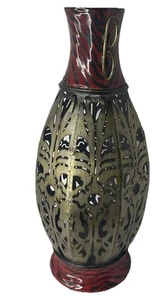 Indoor Out Door Vase 20” Tall Metal Top Made Of Tin Main BOD Y Made Of Ceramic - Picture 1 of 9