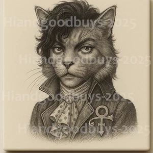 Handmade Laser Engraved PRINCE AS A CAT 6x6 Ceramic Tile - Picture 1 of 1