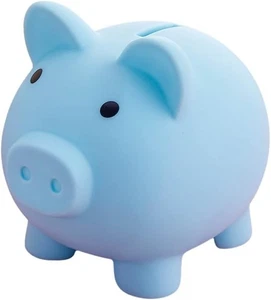 Unbreakable piggy bank, light blue, PVC material, 10cm L x 8cm W x 9cm H - Picture 1 of 4