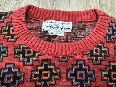 Vintage Saks Fifth Avenue Tricots St Raphael Men’s Crew Neck Sweater L Geometric - Image 1 of 4