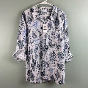 NWT Charter Club Top Size 2XL 100% Linen Button Up Cottage Coastal Lightweight - Picture 1 of 10