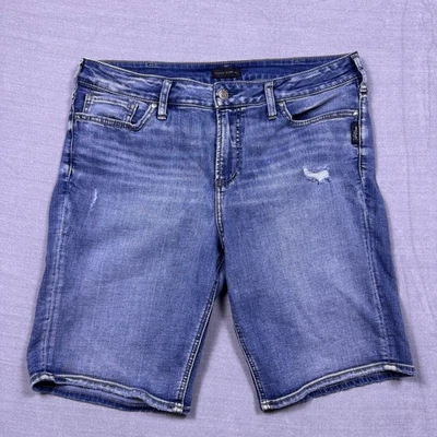 Pantalones cortos de mezclilla Silver Jeans Co Avery Bermuda para mujer talla 16 L9 azul desgastado Foto 1 de 4