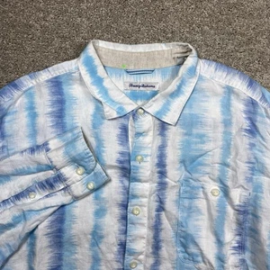 Tommy Bahama Shirt Mens XXL White Blue Plain Long Sleeve Button Up Beach Linen - Picture 1 of 8
