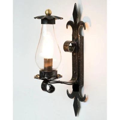 ARTERAMEFERRO Lampada da parete applique in ferro battuto con vetro Trento piccola 1 luce