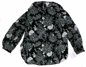 NWT Women’s Maternity Clothes Black Floral Print Blouse Top Long Sleeve Size M - Picture 1 of 3