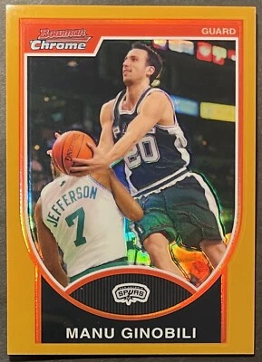 Manu Ginobili 2007-08 Bowman Chrome Gold Refractor #51  /99 Spurs HOF ( READ ) - Image 1 of 3