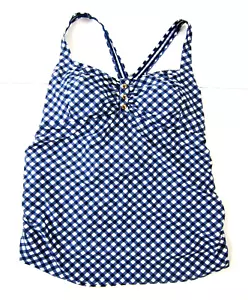 Two Hearts Maternity Pregnancy Blue White Plaid Built In Bra Swim Tankini Top XL - Picture 1 of 7