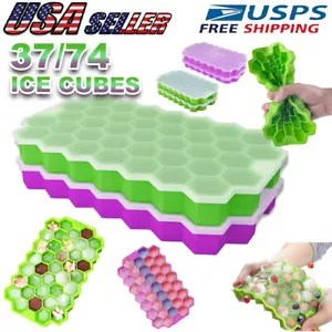 1-2x Silicone Ice Cube tray Honeycomb Trays Silicone Bar Whiskey w/Lid 76 Grids - Picture 1 of 21
