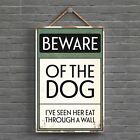 Beware Of The Dog Typography Sign Printed Onto A Wooden Hanging Plaque