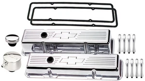 BILLET SPECIALTIES POLISHED TALL VALVE COVERS,CHEVY BOWTIE,PCV BREATHER,ACN,SBC - Picture 1 of 1