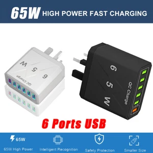 65W Fast Charger Adapter Plug 6 USB Quick Charger Plug QC3.0 For Mobile Phone UK - Picture 1 of 8