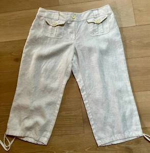 MICHAEL KORS Women White 100% Linen Cargo Style Capri Pants Sz 14 Pockets - Picture 1 of 6