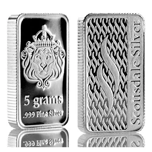 5 GRAM .999 FINE SILVER SCOTTSDALE MINT BULLION BAR SEALED BU - Picture 1 of 6