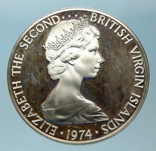 1975 British Virgin Islands UK Queen Elizabeth II Old BIRD Silver Coin i83796