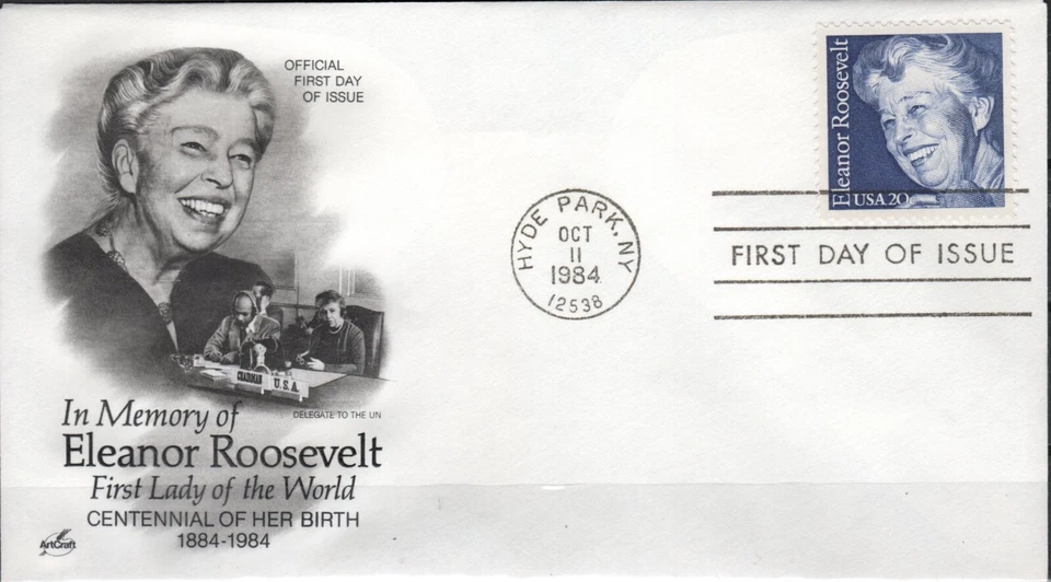 US Scott #2105 "Eleanor Roosevelt", First Day Cover, ArtCraft Cachet - Image 1 of 1