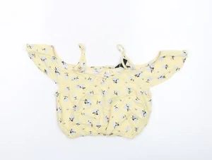 New Look Girls Yellow Floral Viscose Cropped Tank Size 11 Years Round Neck Pullo - Picture 1 of 10