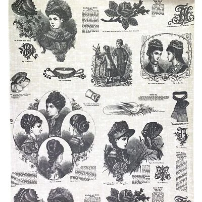 Victoriana Blanco y Negro Damas Moda Papel Pintado Remanente Años 70 De Colección Foto 1 de 3