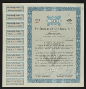 MEXICO C/15🇲🇽FERTILIZANTES DE OCCIDENTE Titulo de $10 000 de 1963(Guadalajara) - Picture 1 of 2