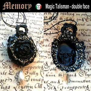 talismano amuleto collana pendente stile gotico gioiello rose nere fiori teschio - Picture 1 of 24